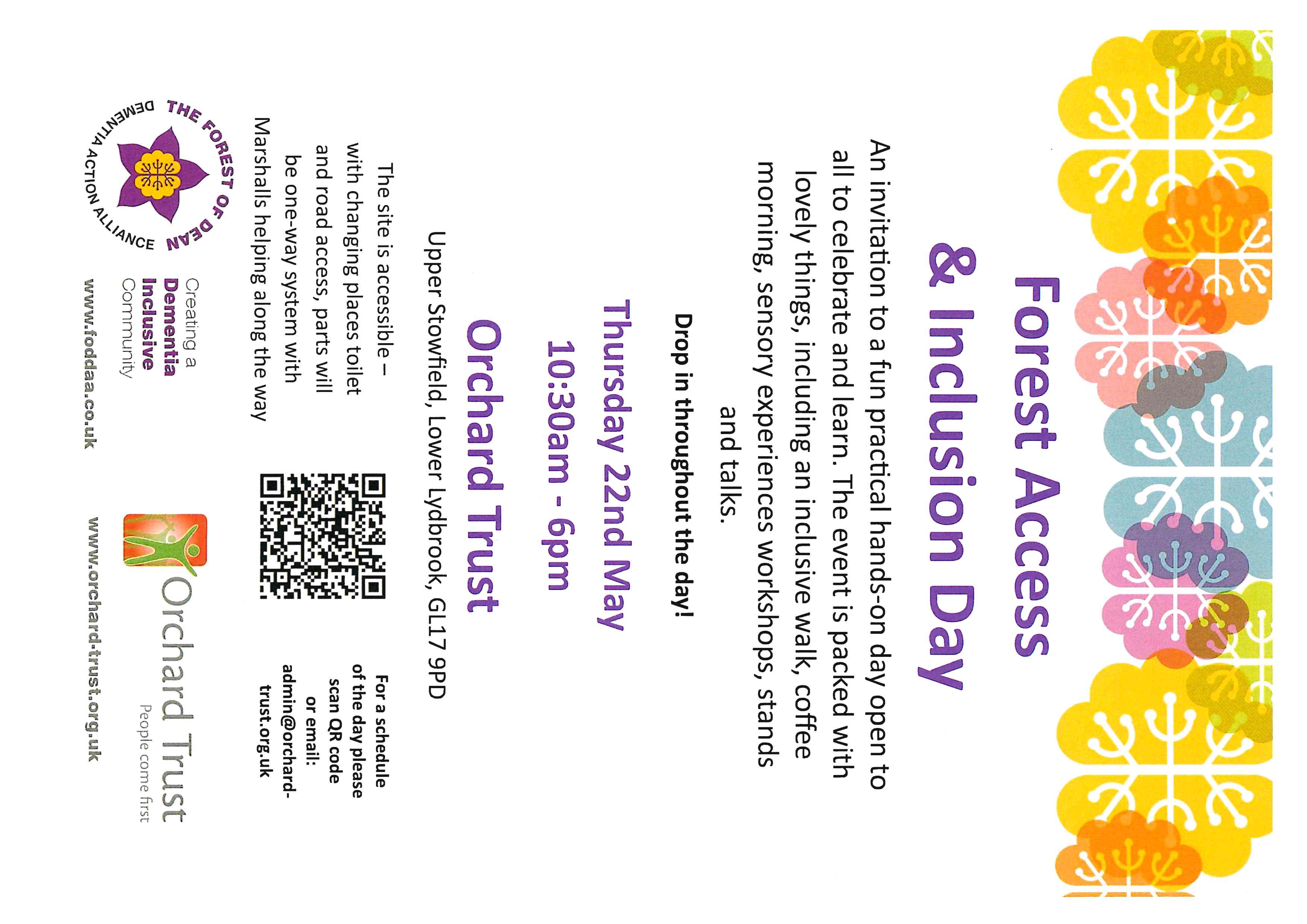 Orchard Trust Forest Access and Inclusion Day. Thursday 22nd May 10.30am-6pm. Drop in throughout the day.